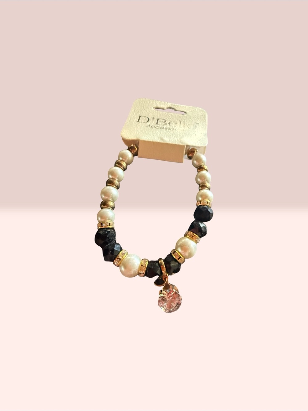 Black and Pearl Beaded Charm Bracelet